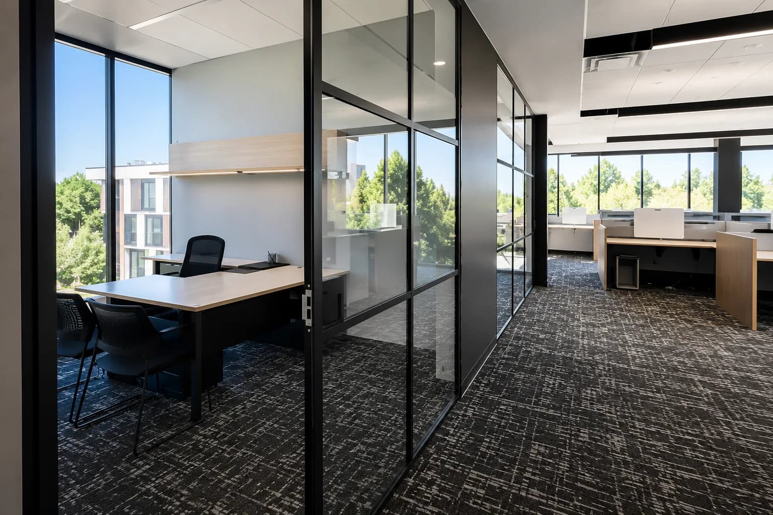 Finished modern commercial office interior cleaned and ready for handover by Complete JCCS