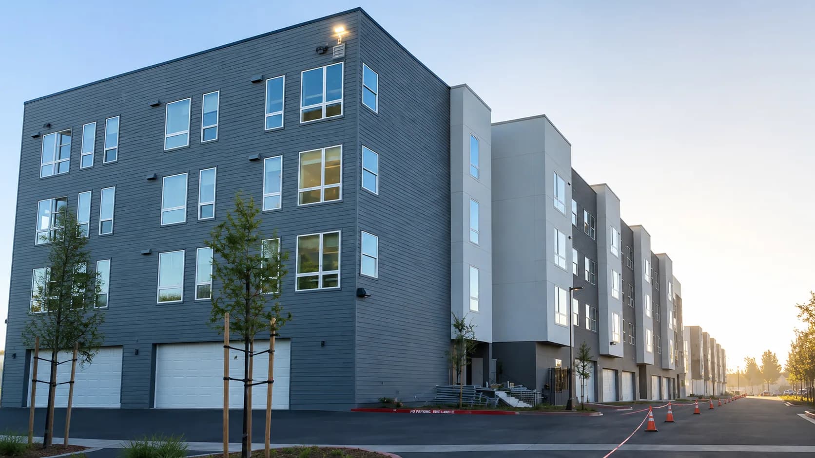 Newly built residential apartment complex in Northern California ready for post-construction cleaning